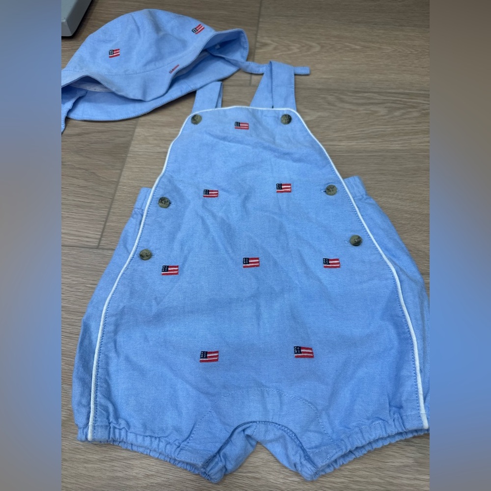 Janie and Jack Light Blue Overalls with Flag Details